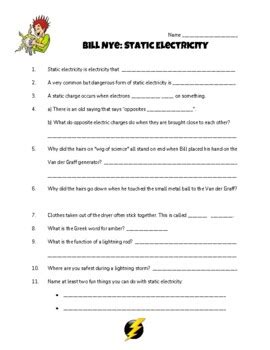 Static Electricity Bill Nye Video Worksheet by Creative Science | TpT